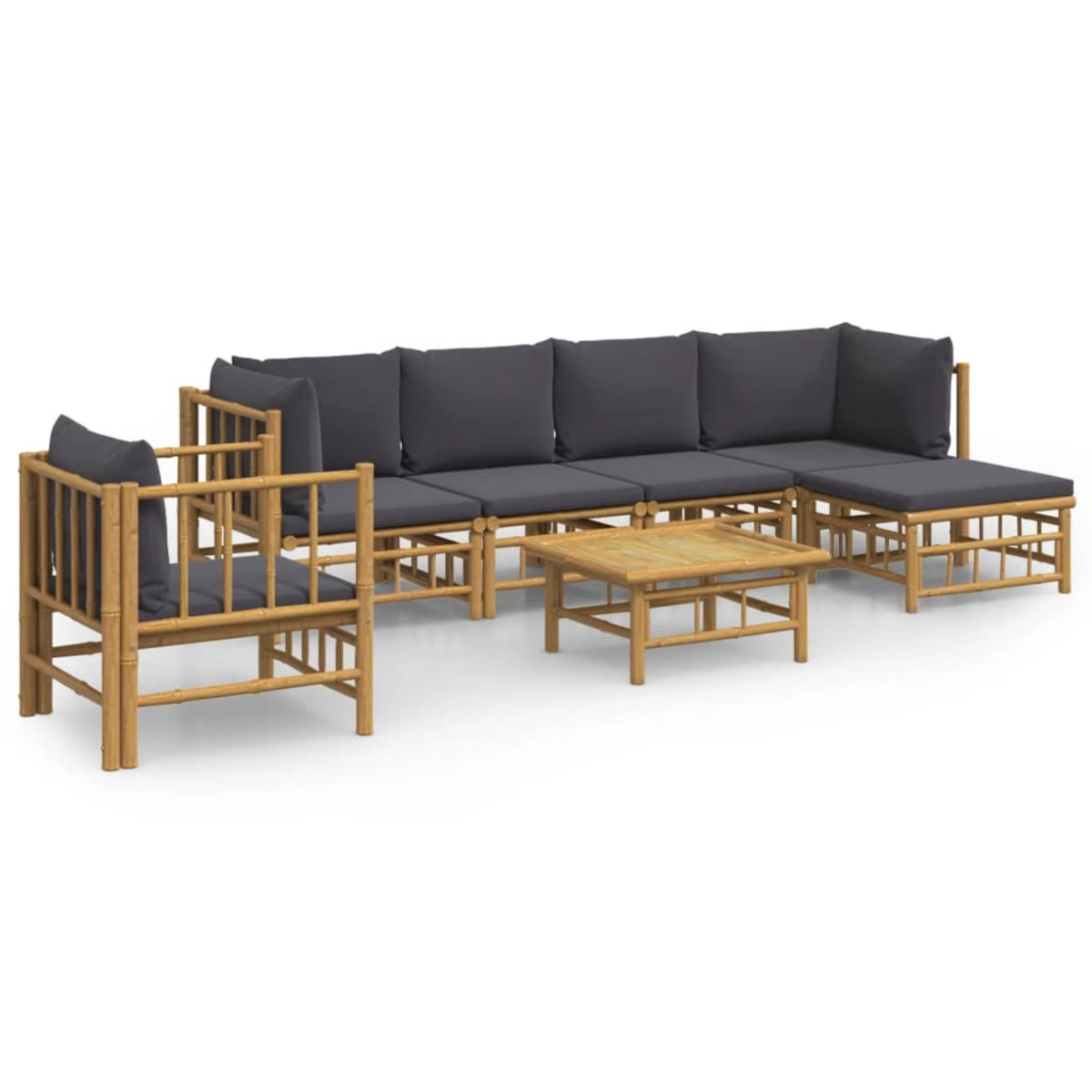 Vidaxl 7 Piece Patio Lounge Set With Dark Gray Cushions Bamboo