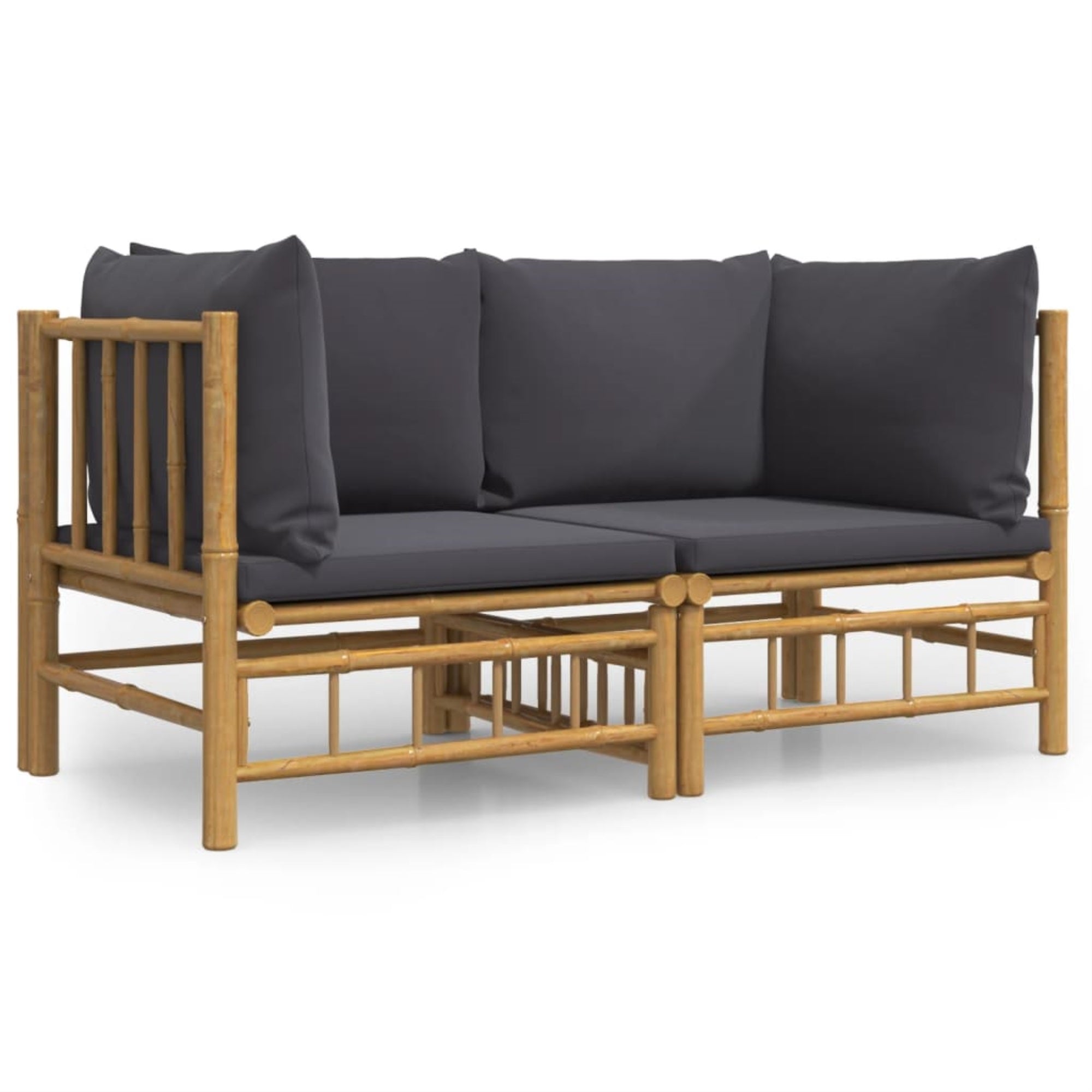 Vidaxl Patio Corner Sofas With Dark Gray Cushions 2 Pcs Bamboo