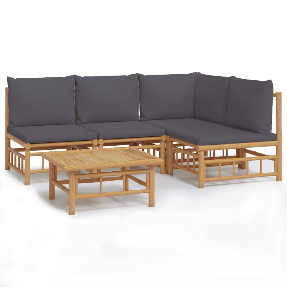 Vidaxl 5 Piece Patio Lounge Set With Dark Gray Cushions Bamboo