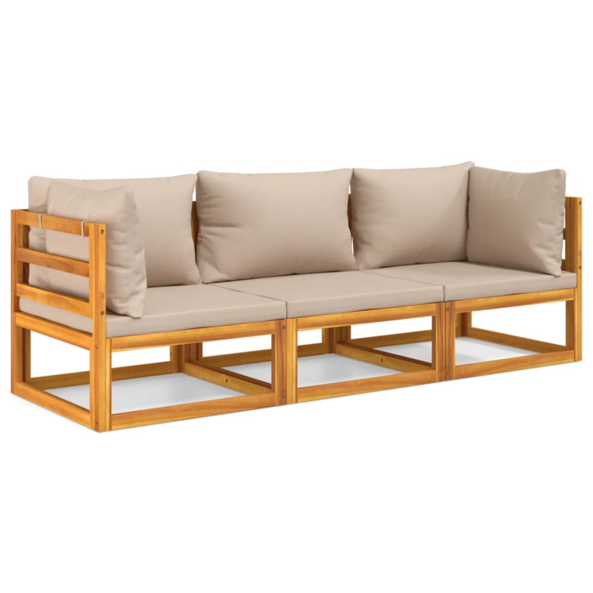 Vidaxl 3 Piece Patio Lounge Set With Taupe Cushions Solid Wood