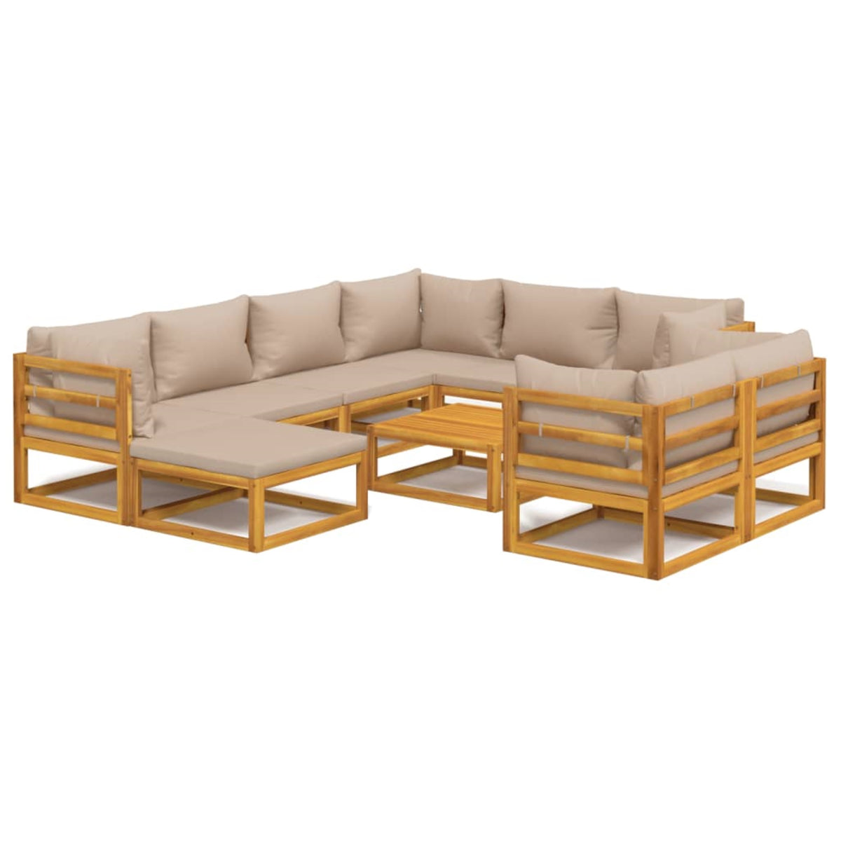 Vidaxl 10 Piece Patio Lounge Set With Taupe Cushions Solid Wood