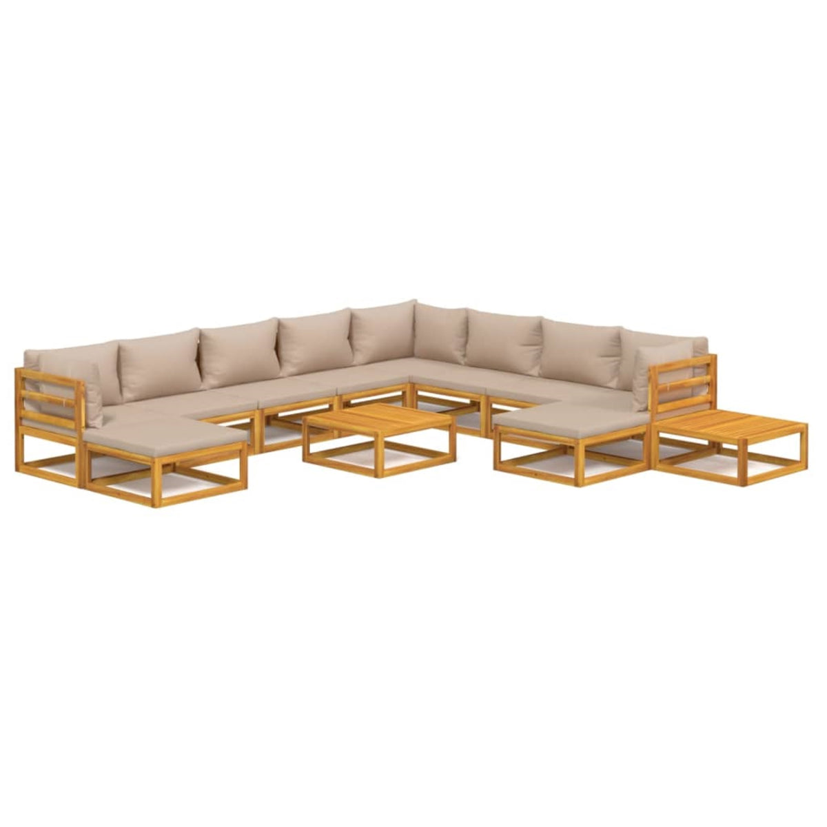 Vidaxl 12 Piece Patio Lounge Set With Taupe Cushions Solid Wood