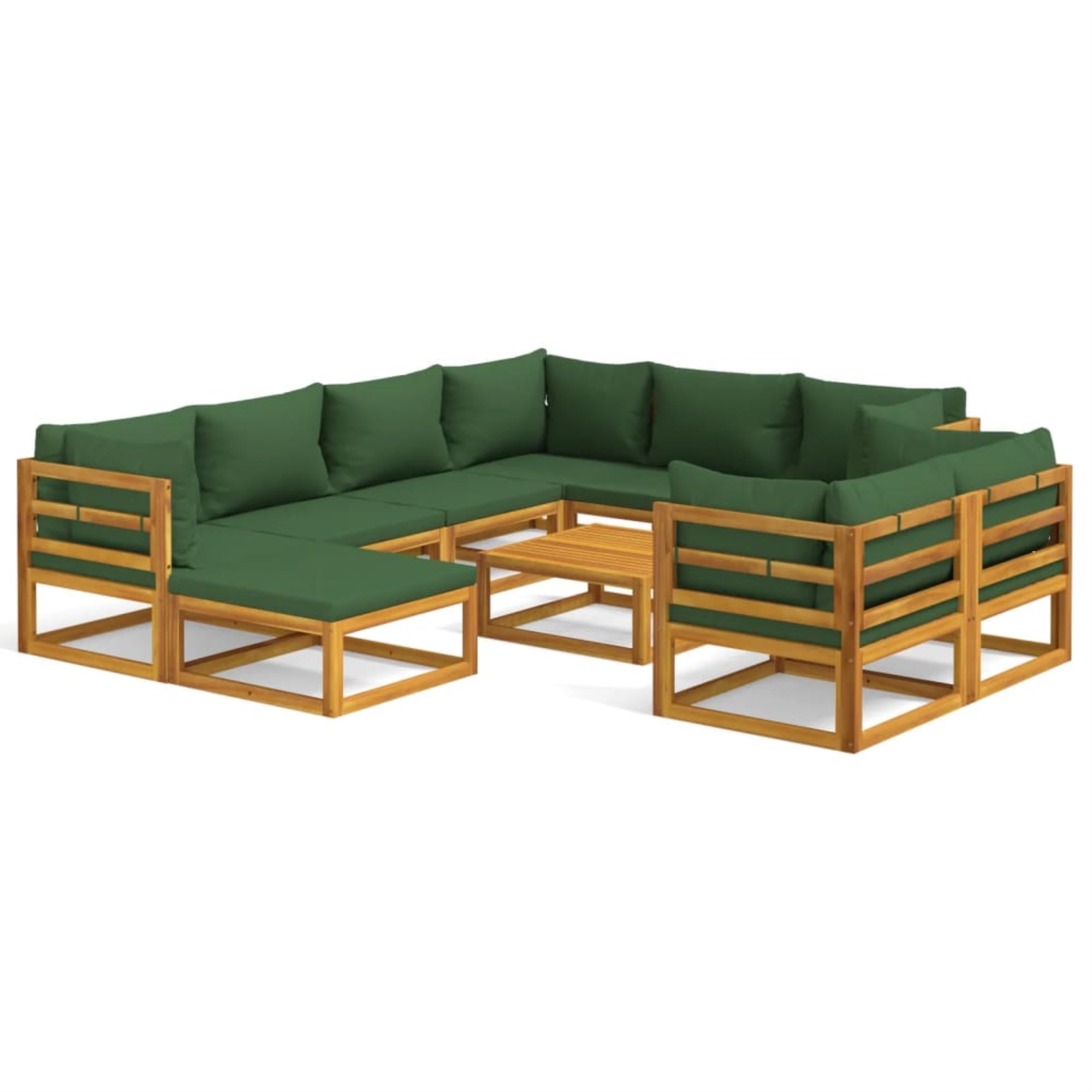 Vidaxl 10 Piece Patio Lounge Set With Green Cushions Solid Wood