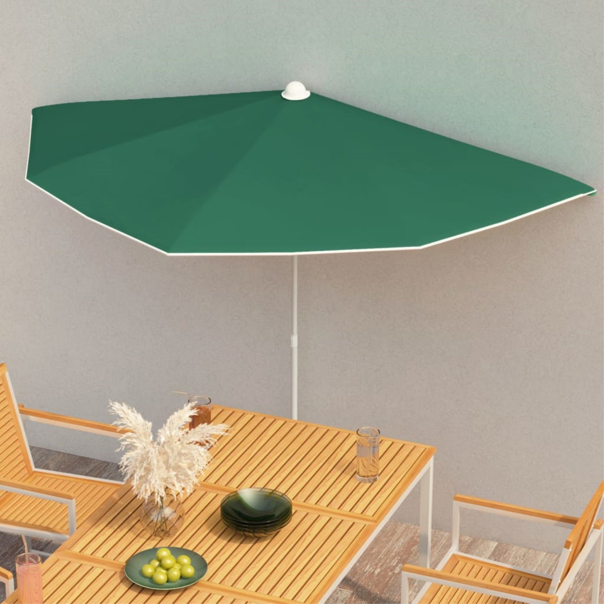 Vidaxl Garden Half Parasol With Pole 70.9'X35.4' Green