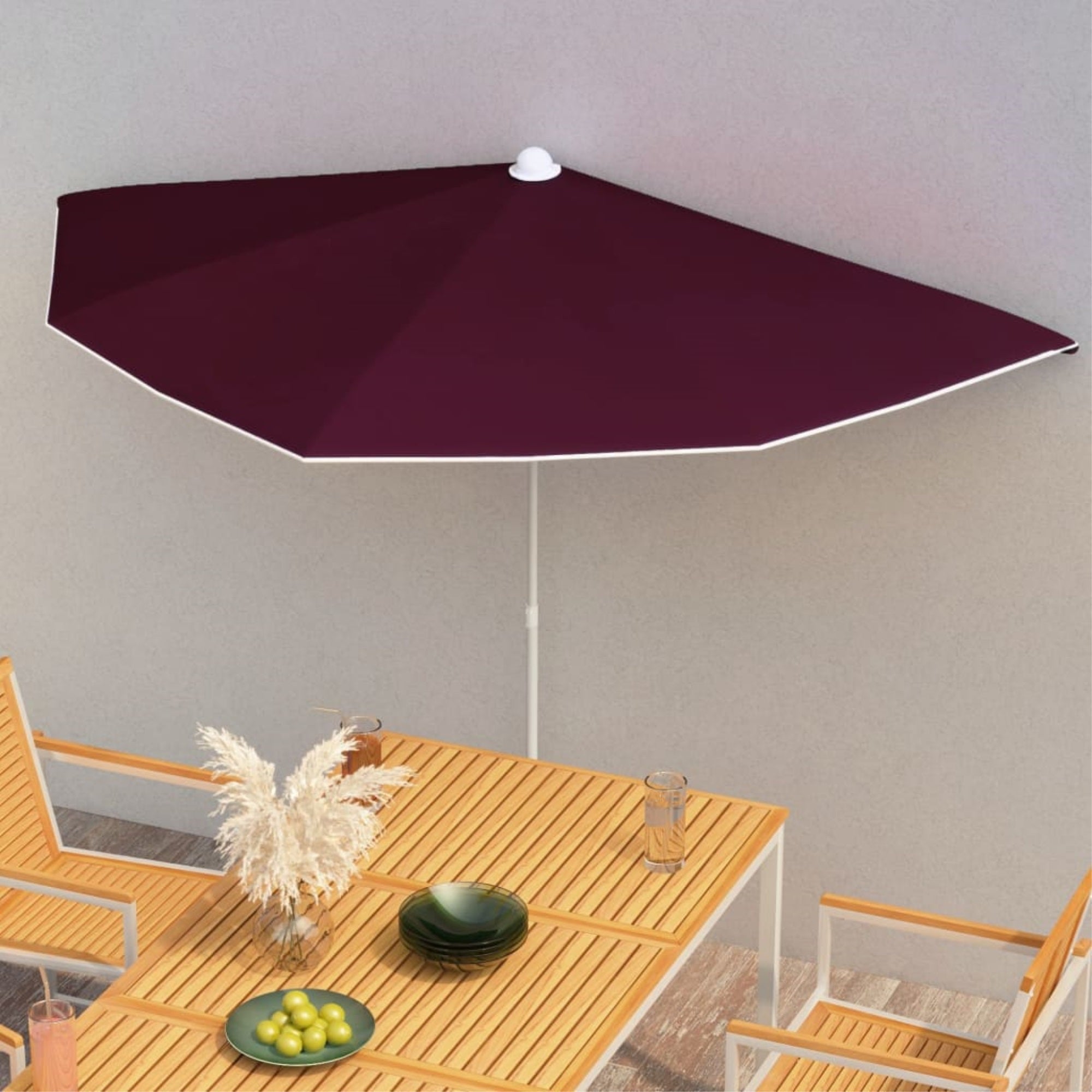 Vidaxl Garden Half Parasol With Pole 70.9'X35.4' Bordeaux Red