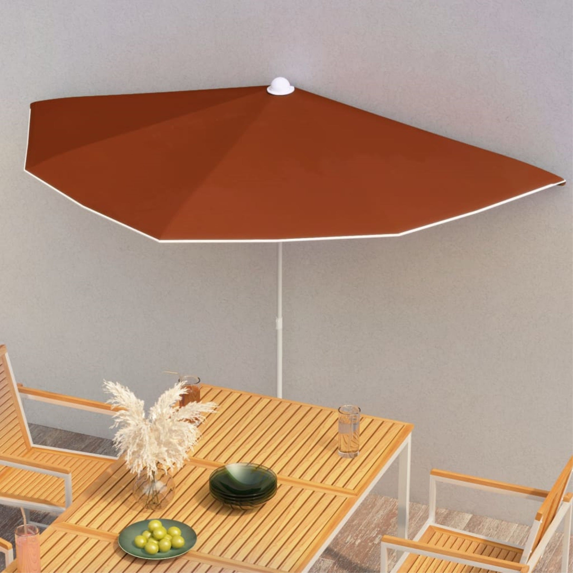 vidaXL Garden Half Parasol with Pole 70.9″x35.4″ Terracotta