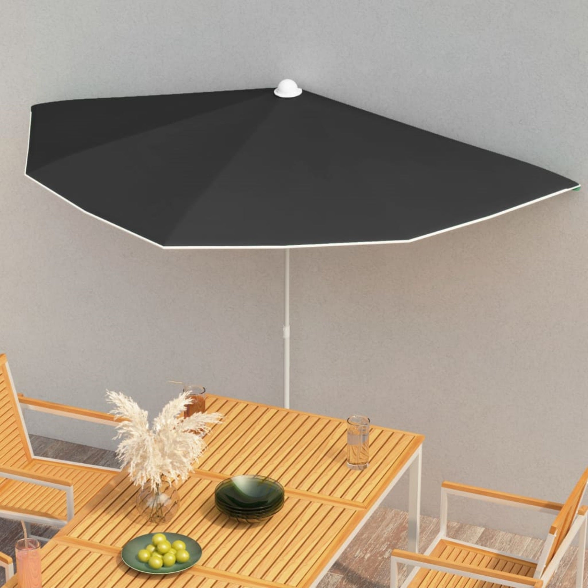 Vidaxl Garden Half Parasol With Pole 70.9'X35.4' Black