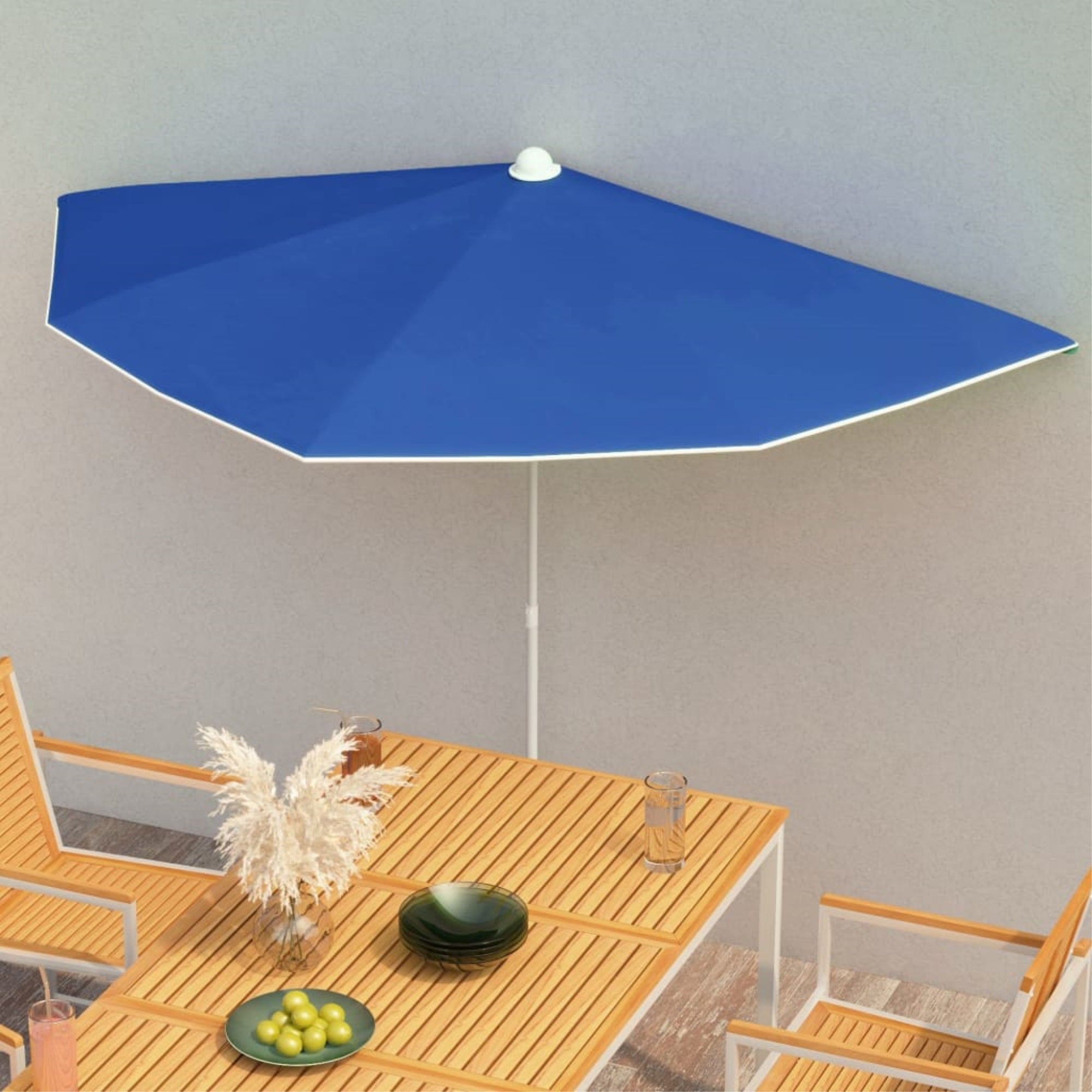 Vidaxl Garden Half Parasol With Pole 70.9'X35.4' Azure Blue