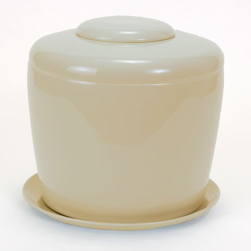 Beige Porcelain Ceramic Bonsai Cremation Urn with Matching Humidity / Drip Tray