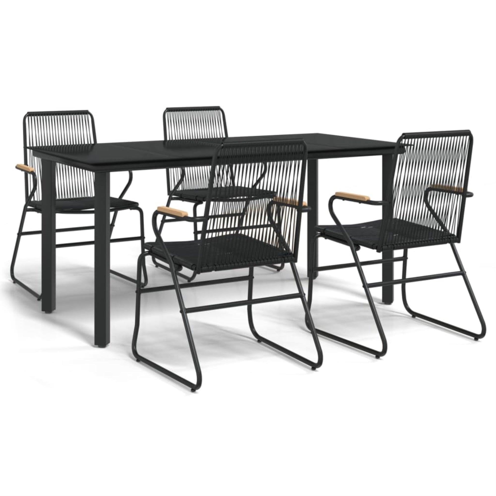 Vidaxl 5 Piece Patio Dining Set Black Pvc Rattan