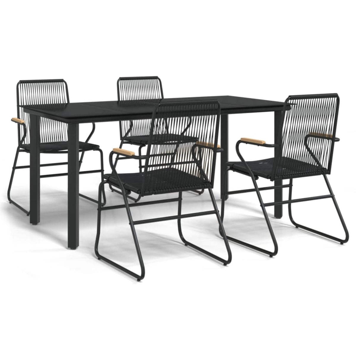 Vidaxl 5 Piece Patio Dining Set Black Pvc Rattan
