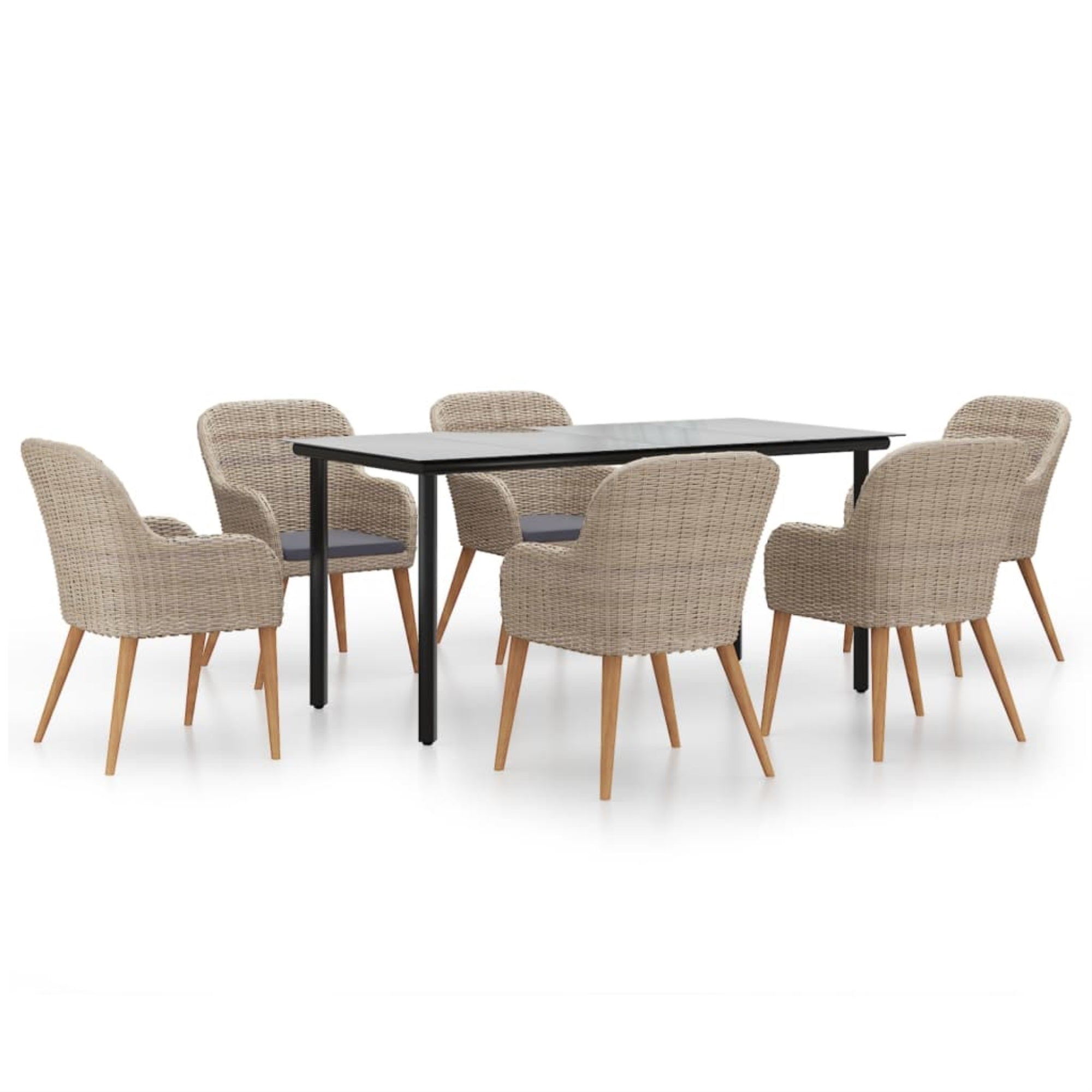vidaXL 7 Piece Patio Dining Set with Cushions Brown
