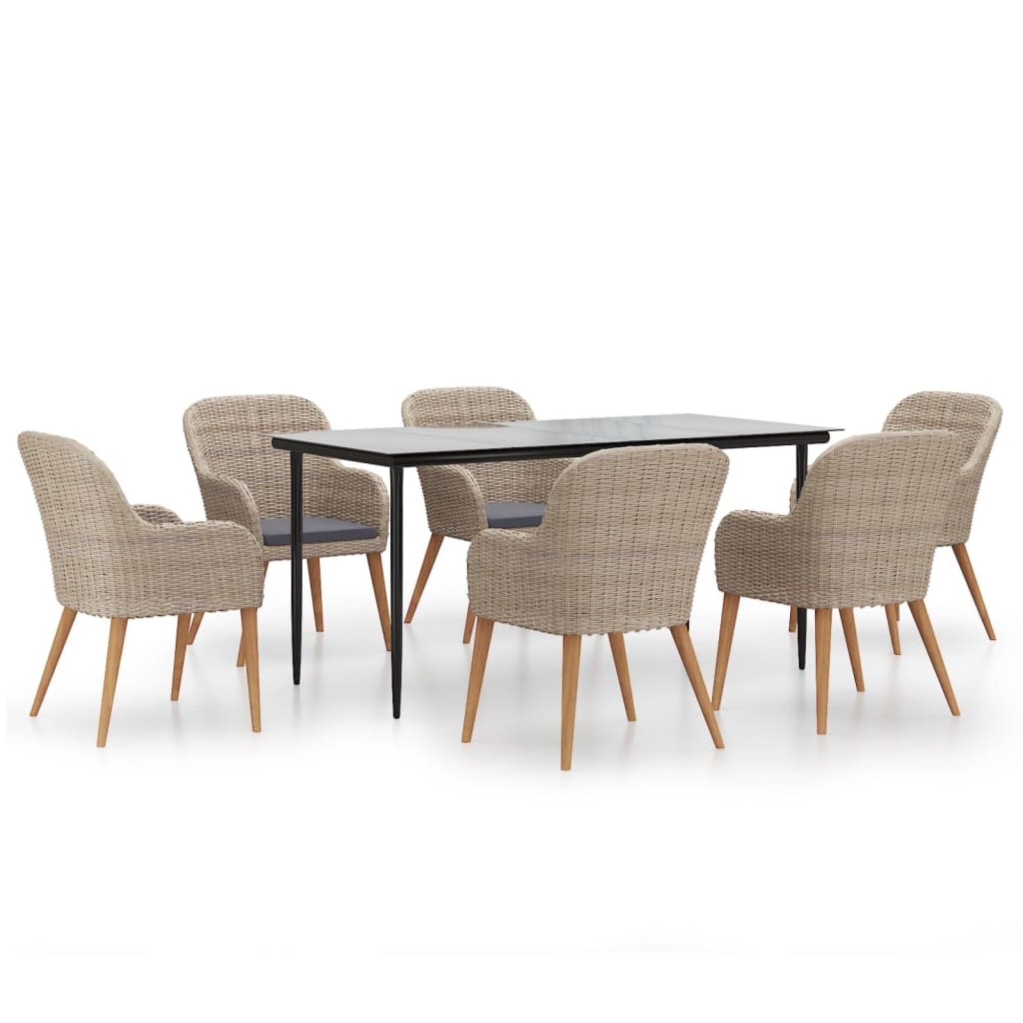 vidaXL 7 Piece Patio Dining Set with Cushions Brown