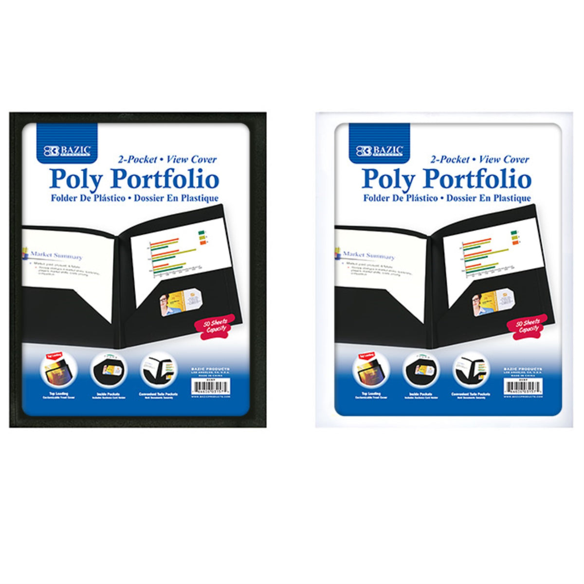 Bazic 2-Pocket Poly Portfolio W/ View Cover