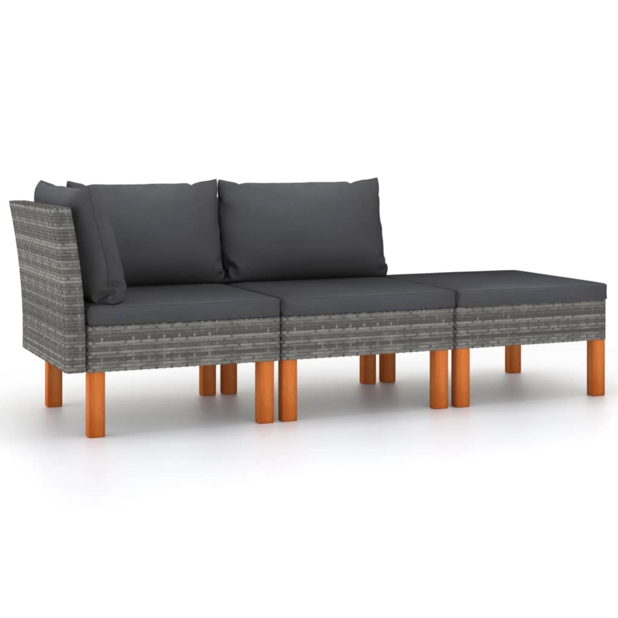 vidaXL 3 Piece Garden Lounge Set Poly Rattan and Solid Eucalyptus Wood