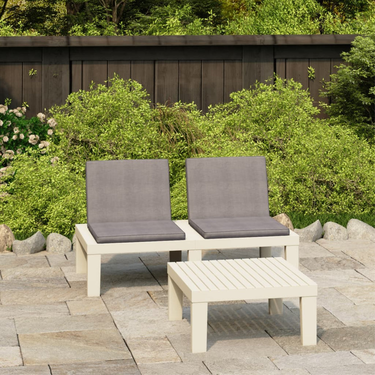 Vidaxl 2 Piece Garden Lounge Set With Cushions Plastic White