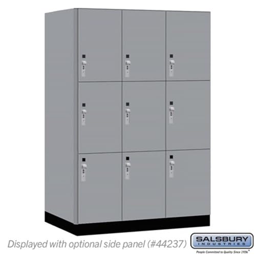 Salsbury 18 Wide Premier Wood Locker-Triple Tier-3 Wide-6 Feet High-24” Deep-Winter Fog-Silver Hasps