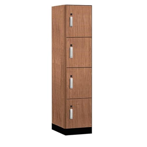 Salsbury 18 Wide Premier Wood Locker-Four Tier-1 Wide-6 Feet High-21” Deep-Red Oak-Silver Electronic Locks