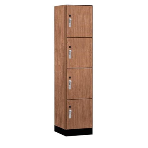 Salsbury 18 Wide Premier Wood Locker-Four Tier-1 Wide-6 Feet High-18” Deep-Red Oak-Silver Hasps