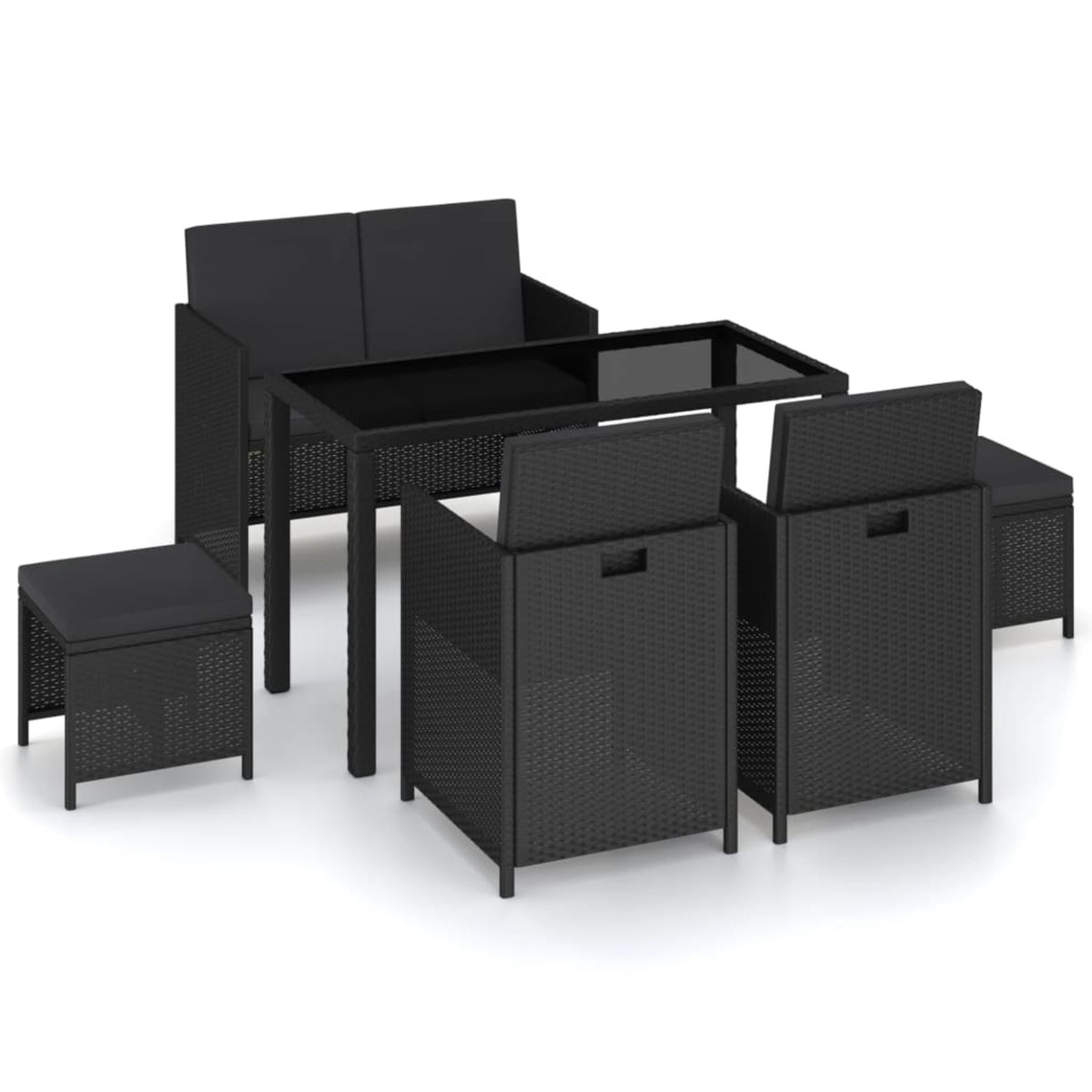 Vidaxl 6 Piece Outdoor Dining Set With Cushions Poly Rattan Black