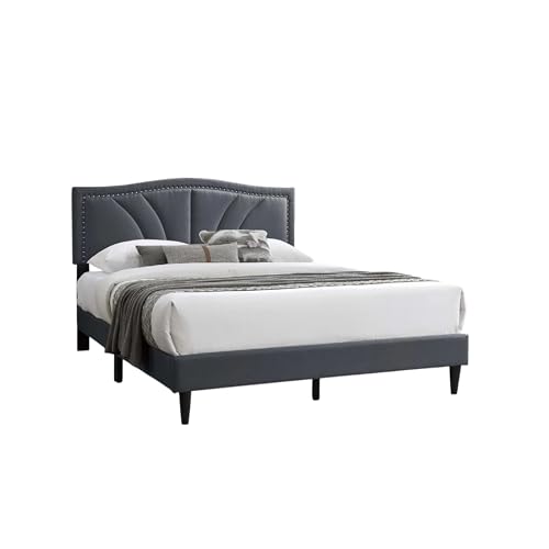 Carie Full Bed, Charcoal Gray Burlap Upholstery, Padded Headboard