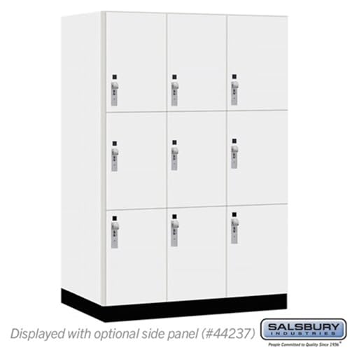 Salsbury 18 Wide Premier Wood Locker-Triple Tier-3 Wide-6 Feet High-24” Deep-Arctic White-Silver Hasps
