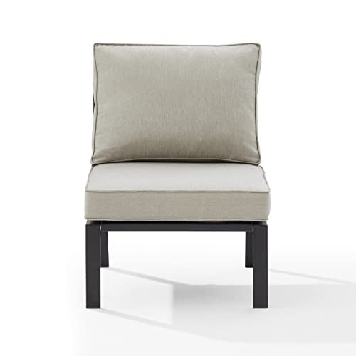 Casafoyer Furniture Clark Armless Outdoor Sectional Chair, Patio Chairs for Porch, Deck, Backyard, Balcony, Matte Black with Taupe Cushions