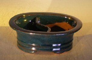 Dark Blue Ceramic Bonsai Pot - Oval<br>Land/Water Divider<br><i>8.0 x 6.0 x 3.0 OD<br>6.5 x 5.0 x 2.5 ID</i>
