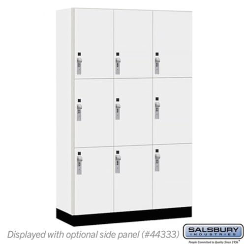 Salsbury 15 Wide Premier Wood Locker-Triple Tier-3 Wide-6 Feet High-18” Deep-Arctic White-Silver Hasps
