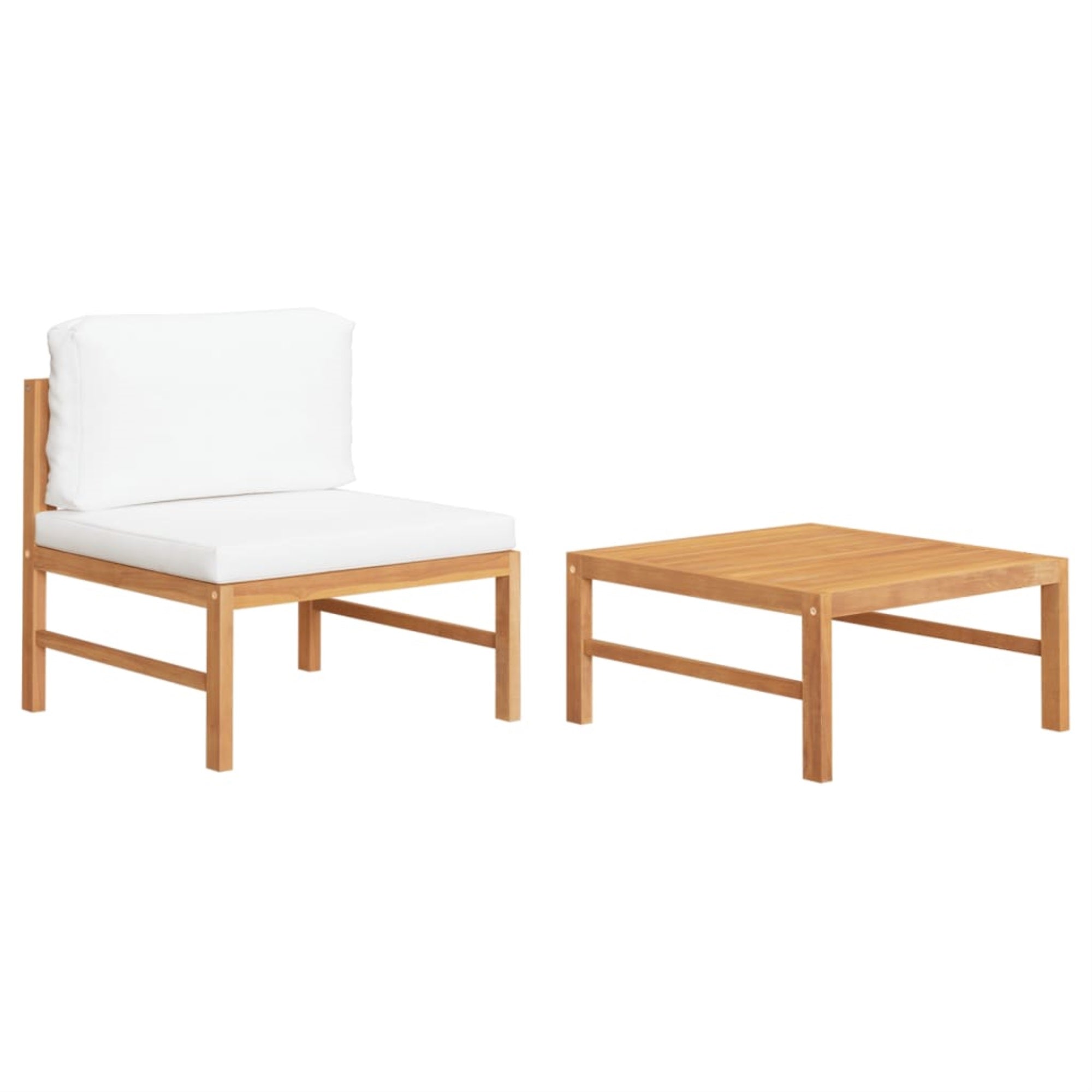 vidaXL 2 Piece Garden Lounge Set with Cream Cushions Teak Wood