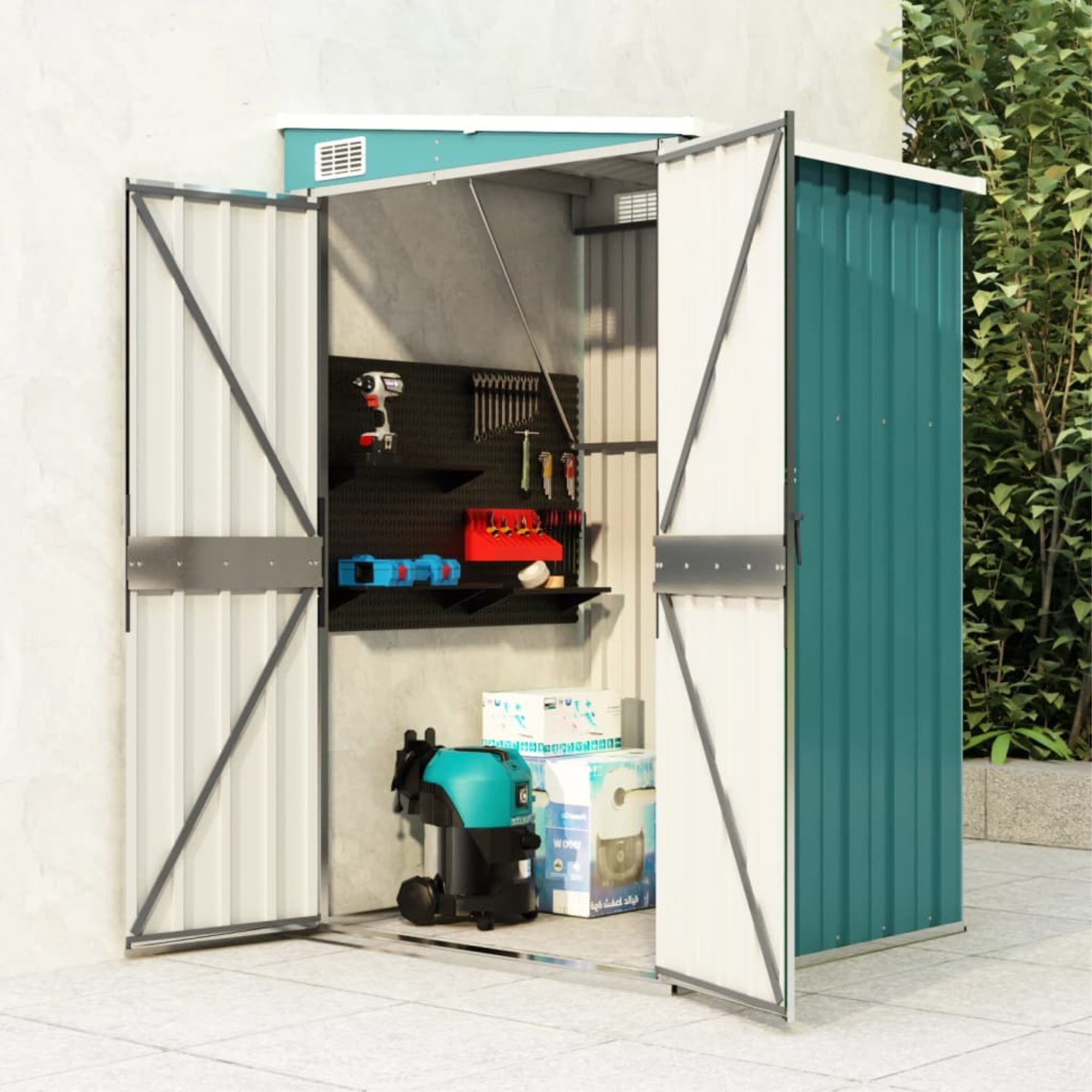 Vidaxl Wall-Mounted Garden Shed Green 46.5'X39.4'X70.1' Galvanized Steel