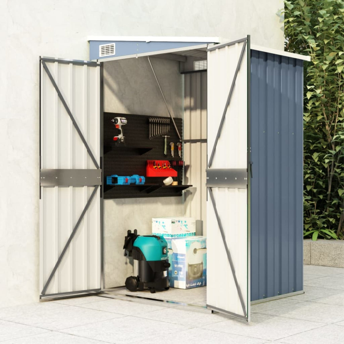 Vidaxl Wall-Mounted Garden Shed Gray 46.5'X39.4'X70.1' Galvanized Steel