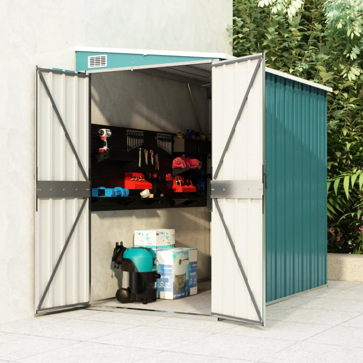 Vidaxl Wall-Mounted Garden Shed Green 46.5'X76.4'X70.1' Galvanized Steel