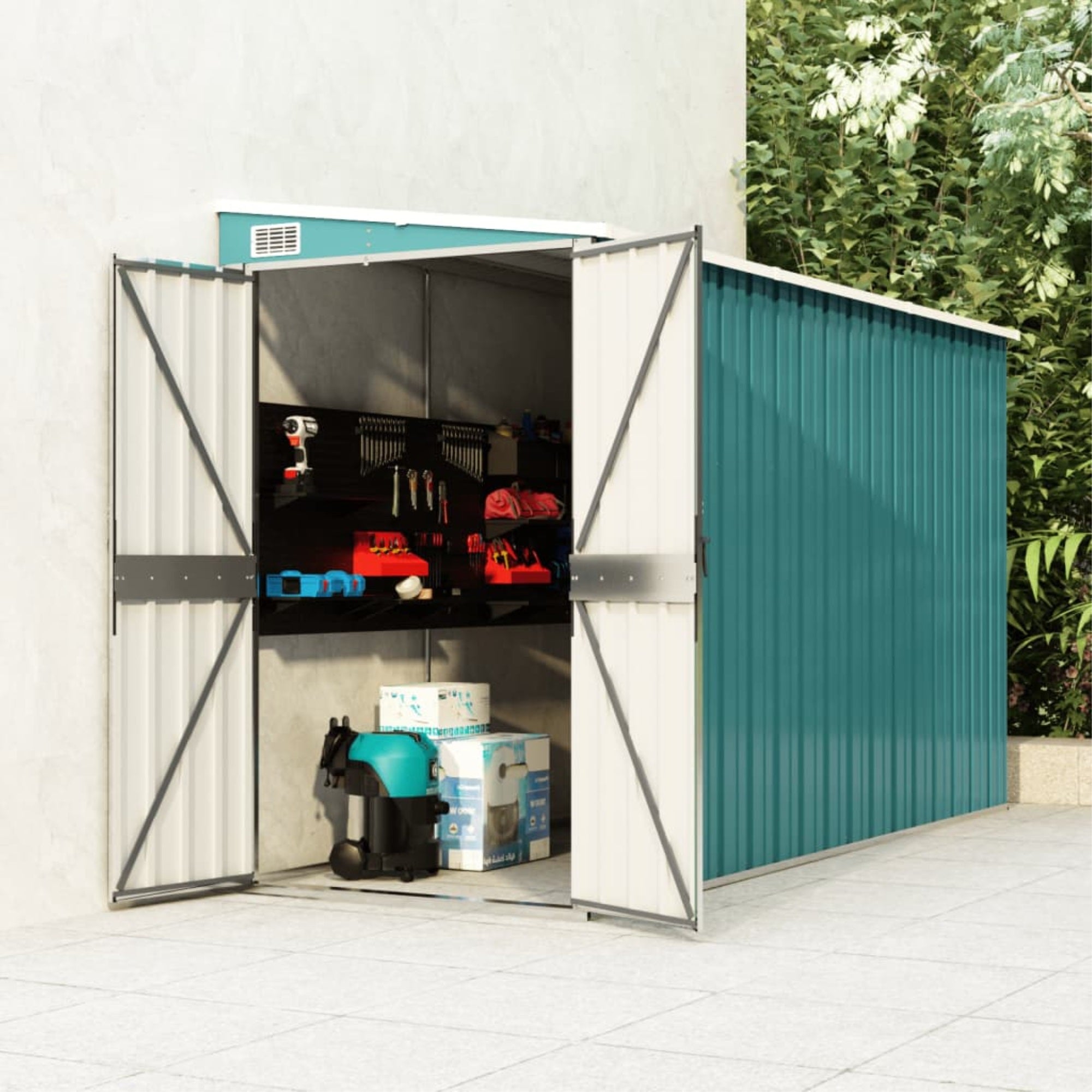 Vidaxl Wall-Mounted Garden Shed Green 46.5'X113.4'X70.1' Galvanized Steel