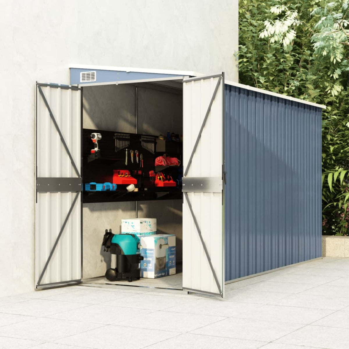 Vidaxl Wall-Mounted Garden Shed Gray 46.5'X113.4'X70.1' Galvanized Steel
