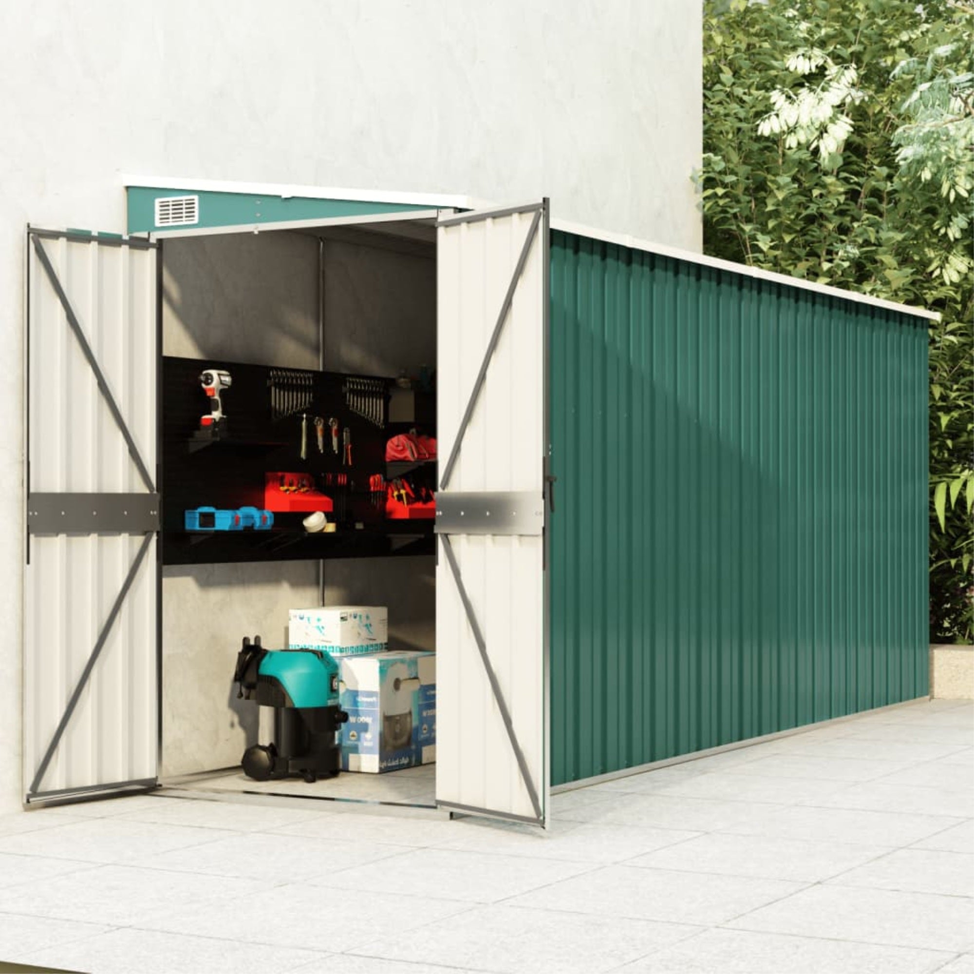 Vidaxl Wall-Mounted Garden Shed Green 46.5'X150.4'X70.1' Galvanized Steel