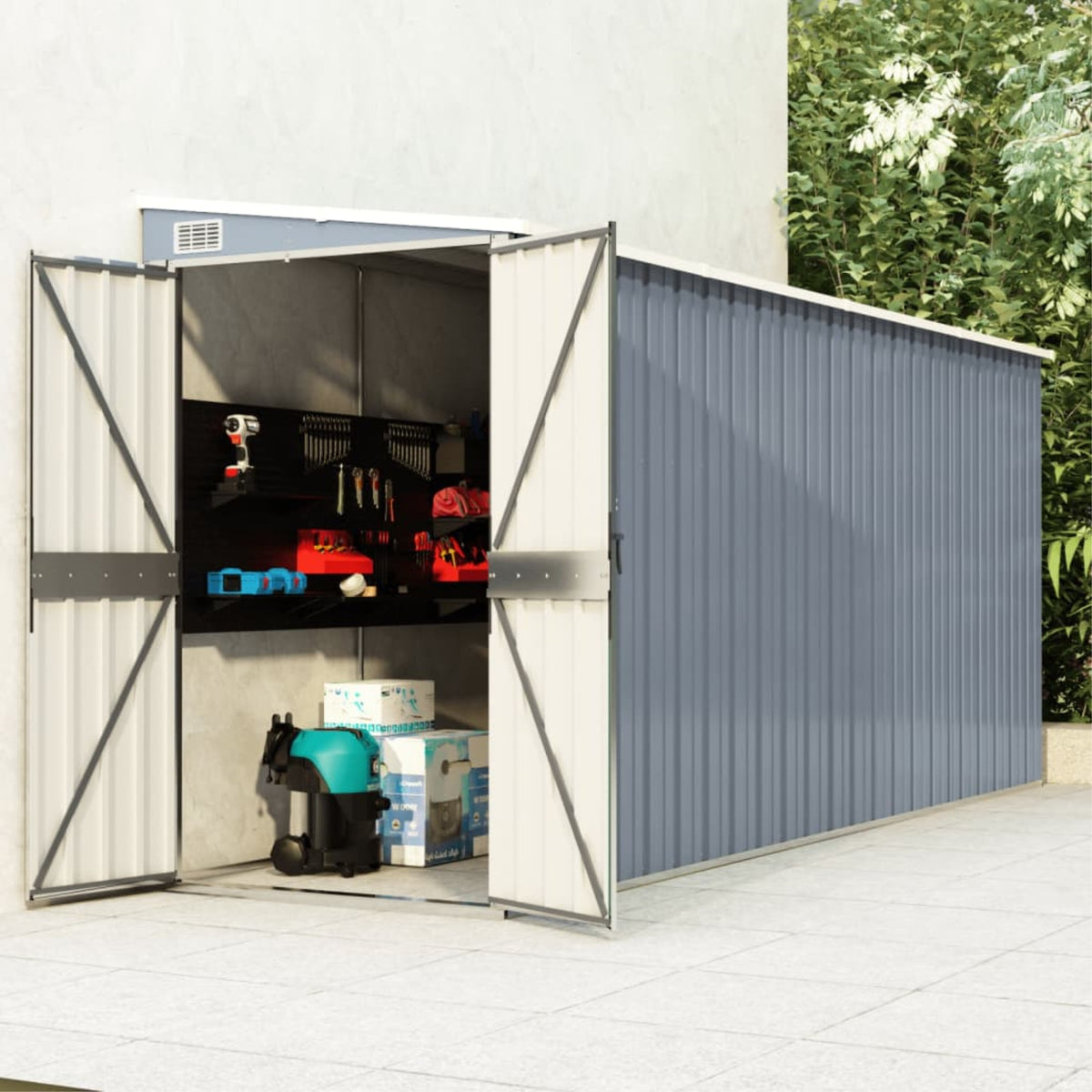 Vidaxl Wall-Mounted Garden Shed Gray 46.5'X150.4'X70.1' Galvanized Steel
