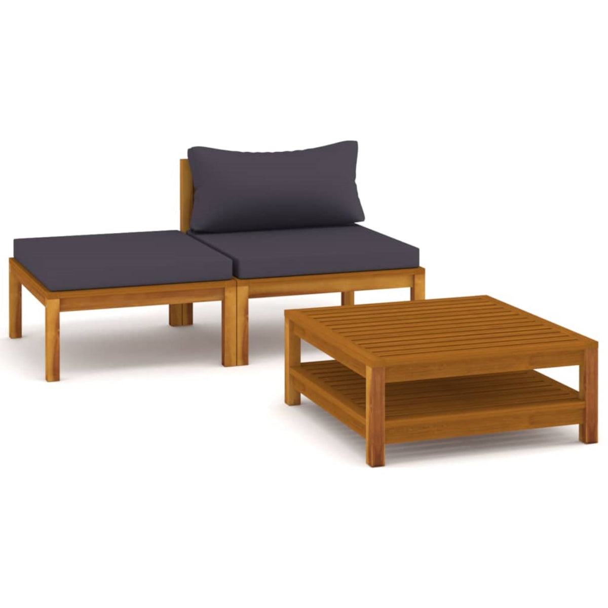 Vidaxl 3 Piece Patio Lounge Set With Dark Gray Cushions Acacia Wood