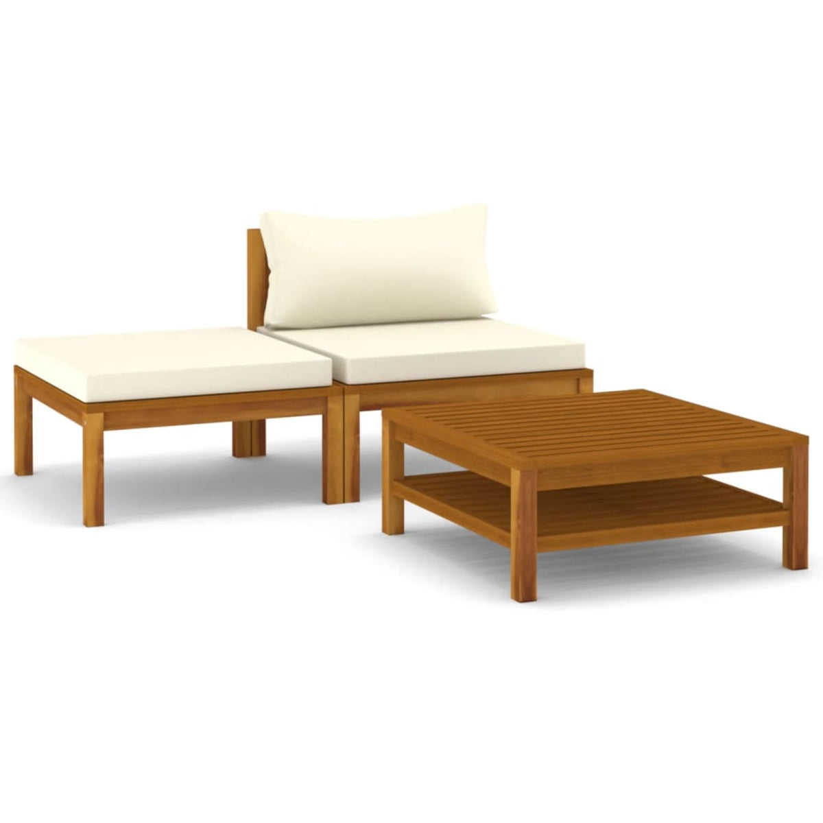 Vidaxl 3 Piece Patio Lounge Set With Cream White Cushions Acacia Wood