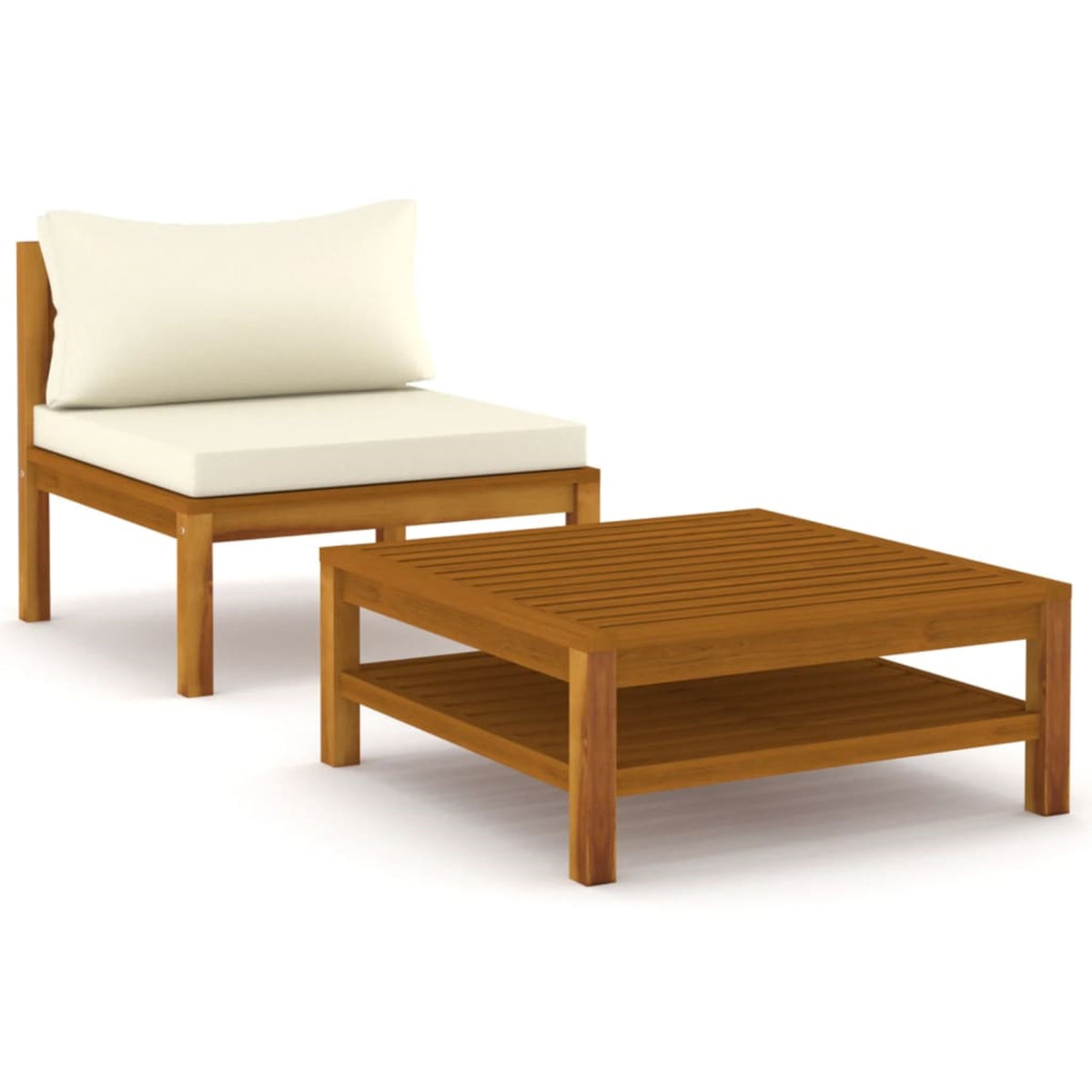 Vidaxl 2 Piece Patio Sofa Set With Cream White Cushions Acacia Wood