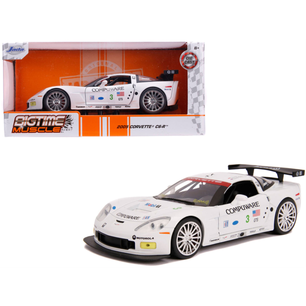 2005 Chevrolet Corvette C6-R #3 Olivier Beretta - Oliver Gavin 'Compuware' White 'Bigtime Muscle' 1/24 Diecast Model Car By Jada