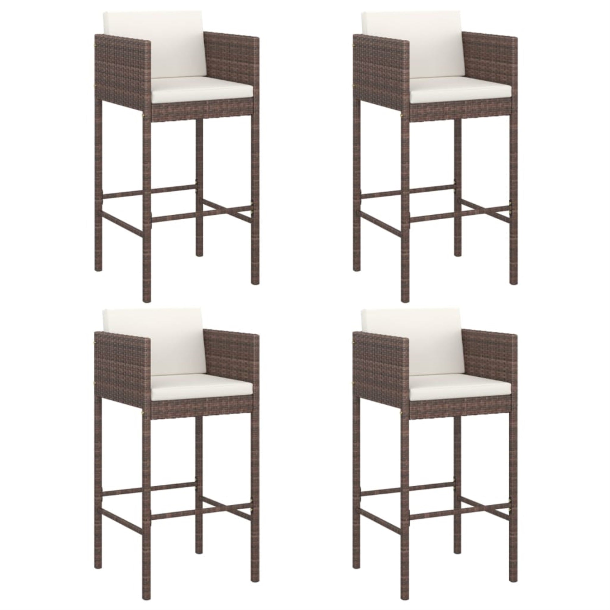 Vidaxl Bar Stools 4 Pcs With Cushions Brown Poly Rattan