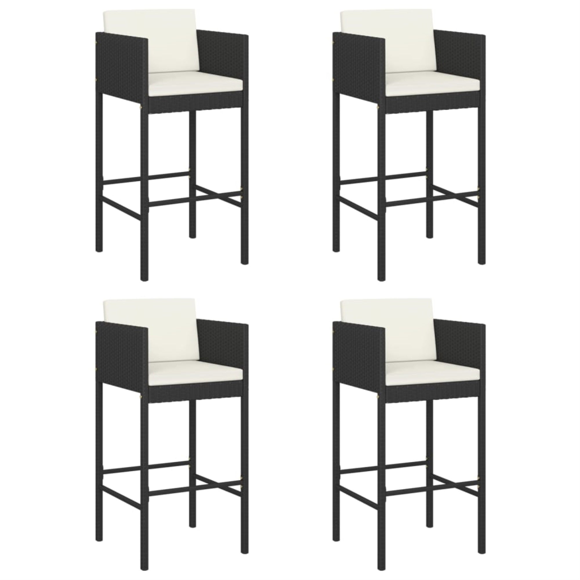 Vidaxl Bar Stools 4 Pcs With Cushions Black Poly Rattan