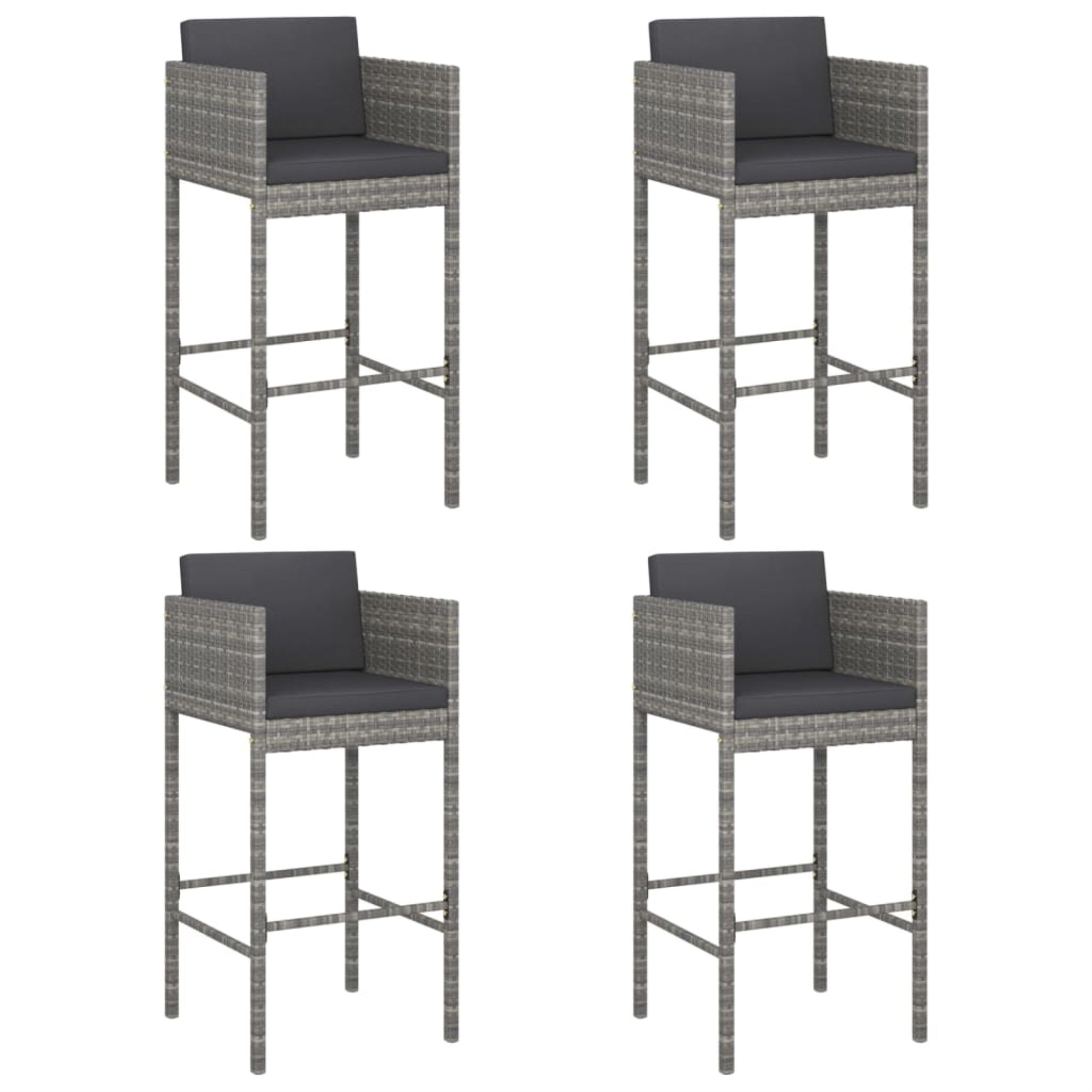 Vidaxl Bar Stools 4 Pcs With Cushions Gray Poly Rattan