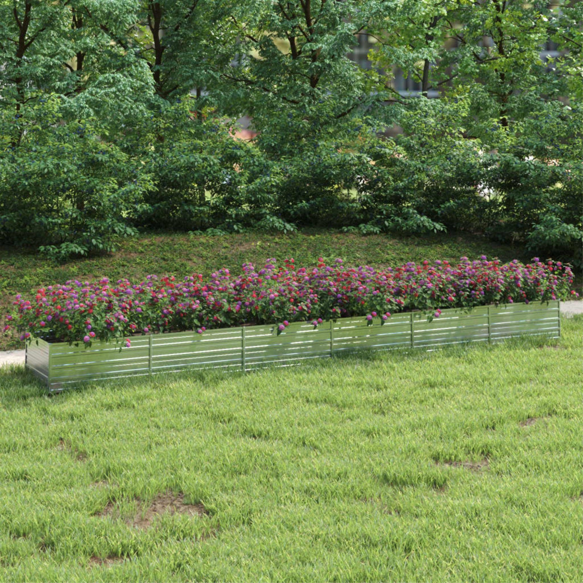 Vidaxl Garden Raised Bed 236.2'X31.5'X17.7' Galvanized Steel Silver