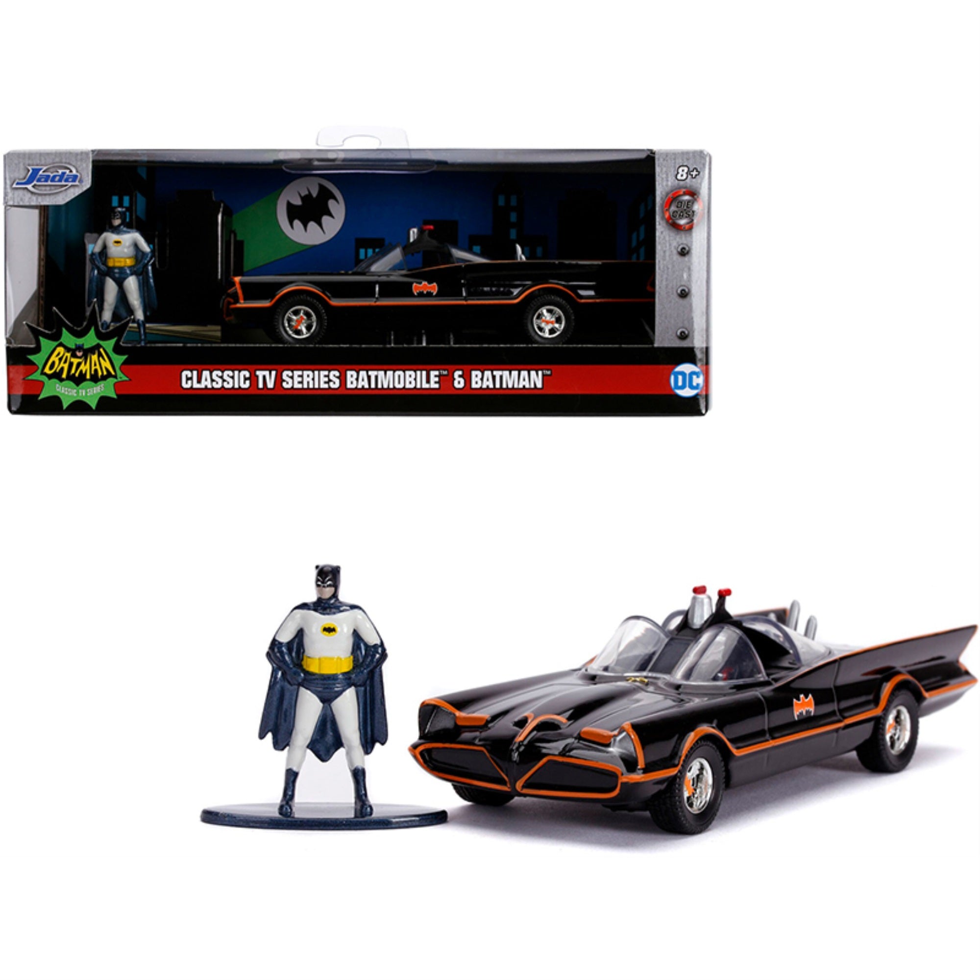 1966 Batmobile With Diecast Batman Figurine 'Batman' (1966-1968) Classic Tv Series 'Dc Comics' 'Hollywood Rides' Series 1/32 Diecast Model Car By Jada