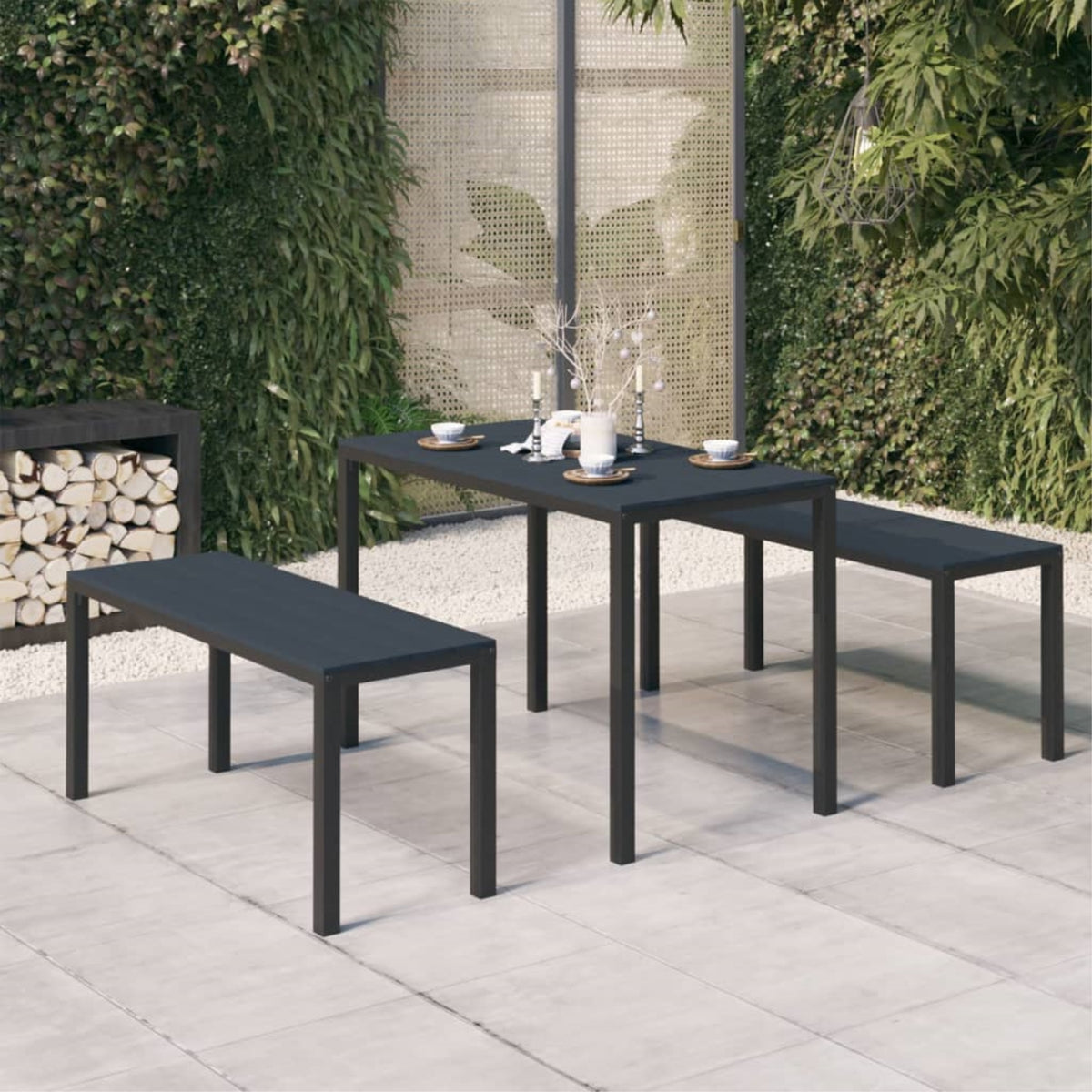 Vidaxl 3 Piece Patio Dining Set Steel And Wpc Black