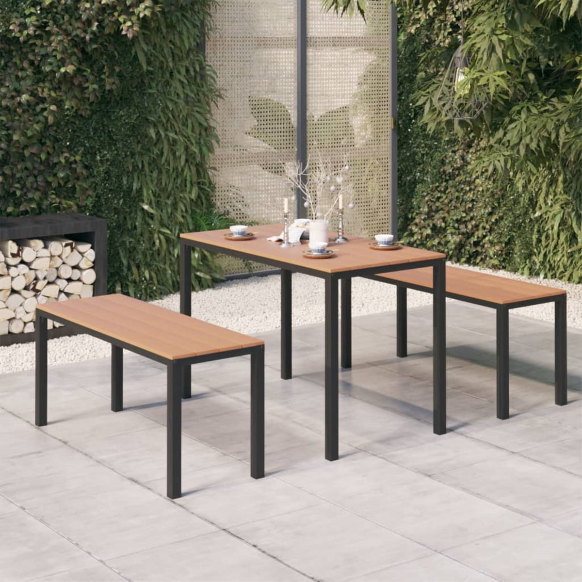 Vidaxl 3 Piece Patio Dining Set Steel And Wpc Brown And Black