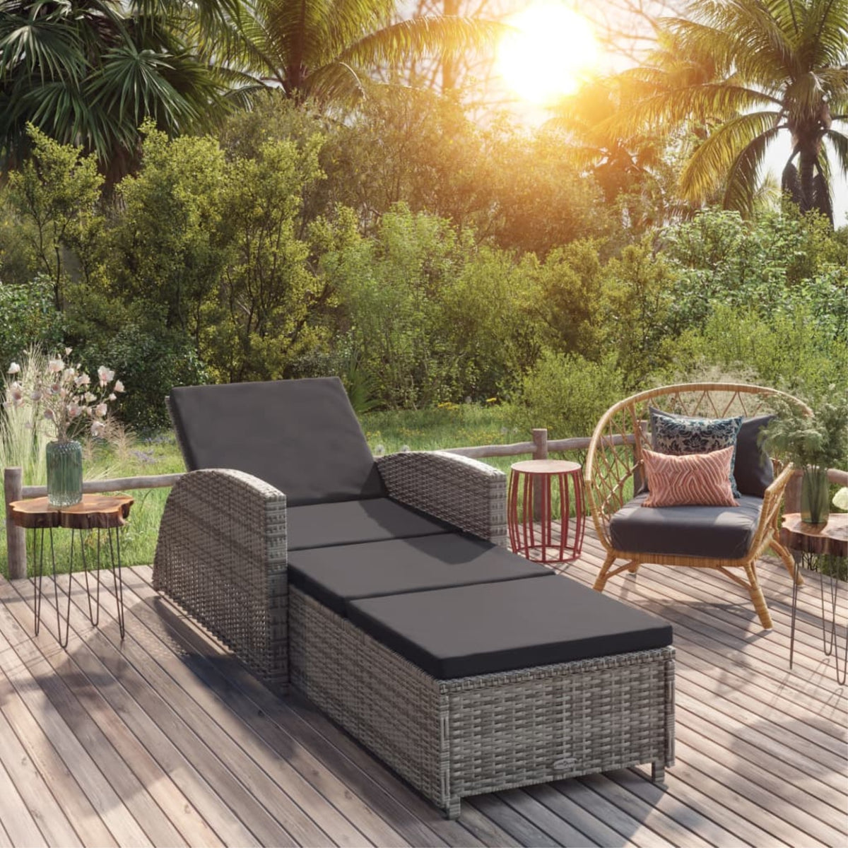 Vidaxl Sun Lounger With Dark Gray Cushion Poly Rattan Gray