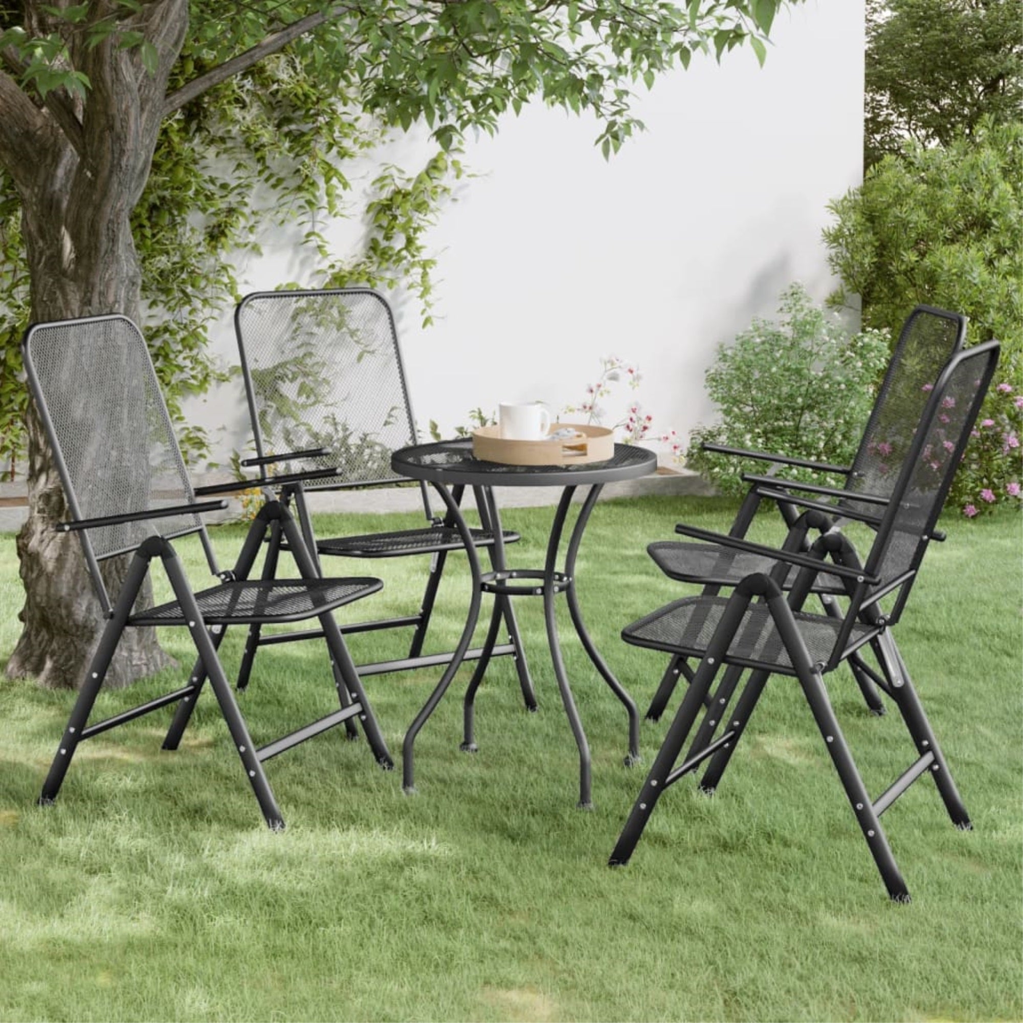 Vidaxl Folding Patio Chairs 4 Pcs Expanded Metal Mesh Anthracite